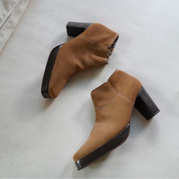 Warren Edwards Ankle Handmade in Italy Boot Brown Suede Chunky Heel 6.5 - Picture 7 of 12